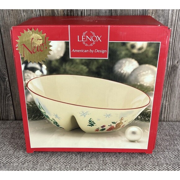 LENOX Holiday Inspirations & Illustrations Divided Angle Bowl Christmas Sleigh - Picture 1 of 7